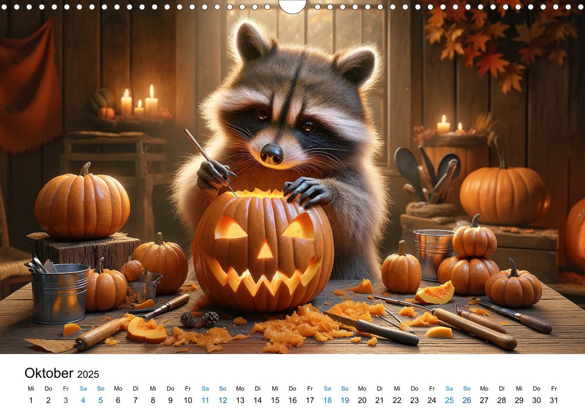 Lustige Waschbären - Oktober